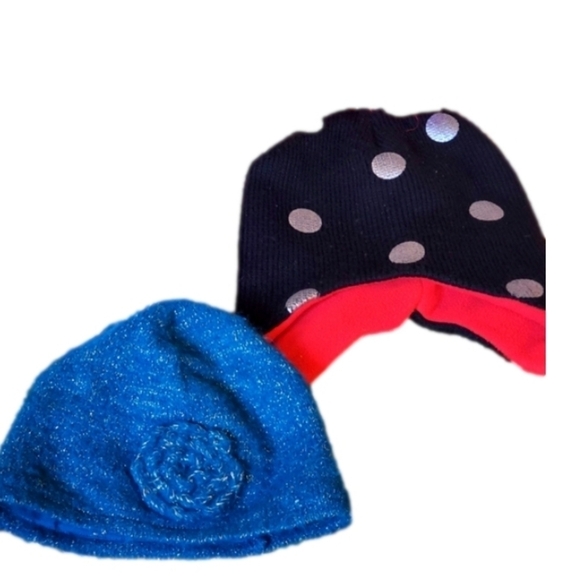Bundle of 3 Girls Winter Hats Blue White Black 6-12 Months - Picture 2 of 12